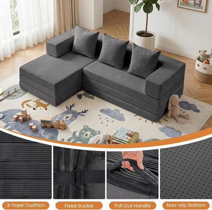 Boneless Couch Small,Convertible Sleeper Sofa Bed, Modular Sectional Sofa, Modern Tri-Folding Cloud Couch with L-Shape Chaise, Corduroy Futon Couches for Small Spaces Apartment,No Assembly5