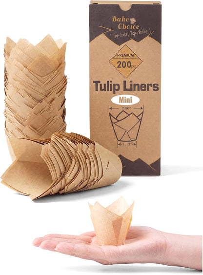 200Pcs Natural Mini Tulip Cupcake Liners for Baking, Unbleached | Mini Tulip Muffin Liners, Greaseproof EU Parchment Paper, for Party, Christmas, Valentines1
