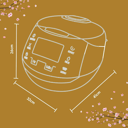 Sakura Rice Cooker with Ceramic Bowl and Advanced Fuzzy Logic (8 Cup, 1.5 Litre) 6 Rice Cook Functions, 6 Multicook Functions, Motouch LED Display, 120V Power (Black and Silver)6