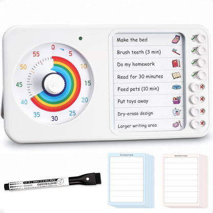 2-In-1 Visual Timer ADHD with Task Board, To-Do List, Checklist | Dry Erase Chore Chart and Visual Schedule for Kids ADHD, Rainbow Countdown Timer for Classroom, Home, Homeschool (White)1