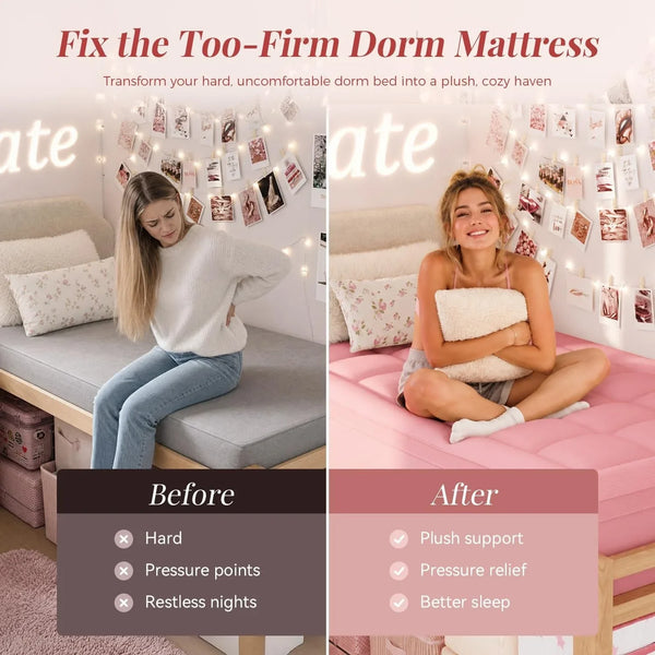 Twin XL Dorm Room Essentials 3 Inch Memory Foam Mattress Topper | College Dorm Essentials for Girls, Dual Layer 2 Inch Cooling Foam Pad, 2 Inch Soft Pillowtop, Relief Support2