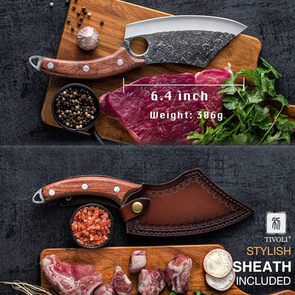 Meat Cleaver Knife, Hand Forged Full Tang Butcher Knife with Sheath2