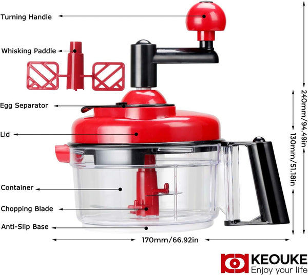 Hand Crank Food Chopper Red - Manual Food Processor with Egg Separator, Labor-Saving, Easy to Clean, Large Vegetable Mixer Blender for Onion, Garlic, Salad, Salsa, Nuts, Meat, Fruit, Etc5