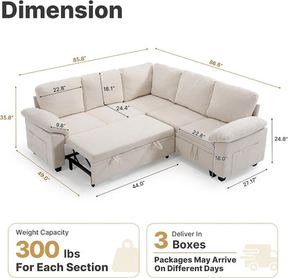 Sectional Sleeper Couch, 5 Seat Modular Sofa Bed with Storage Pull-Out Bed2