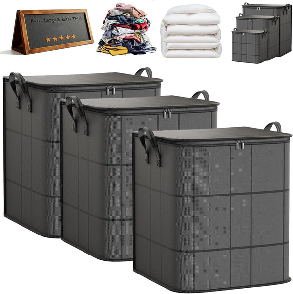 180L Spacious Moving Storage Bin - Large Capacity Zippered Fabric Organizer for Bedding & Clothes, Foldable Blanket Bag with Reinforced Handles for Quilts, Comforters & Moving Day，3：Xl1