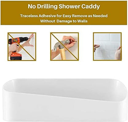 Adhesive Shower Caddy Wall Mounted Bathroom Shelf Organizer Storage Rack No Drilling Shower Shelf Bath Essentials Shampoo Spice Holder 2 Clear Adhesives for Shower Room Bathroom Kitchen White2