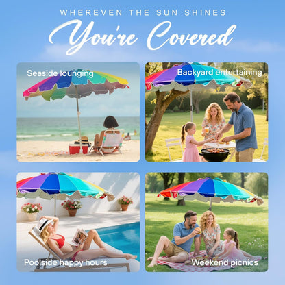 7.5Ft Large Heavy Duty HIGH Wind Beach Umbrella with Sand Anchor & Tilt Sun Shelter, UPF 50+ Protection Outdoor Umbrellas Sunshade with Carry Bag for Patio Garden Pool Backyard Rainbow8