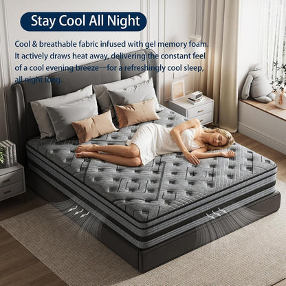 Queen Mattress,12 Inch Queen Size Mattress in a Box,Hybrid Memory Foam6