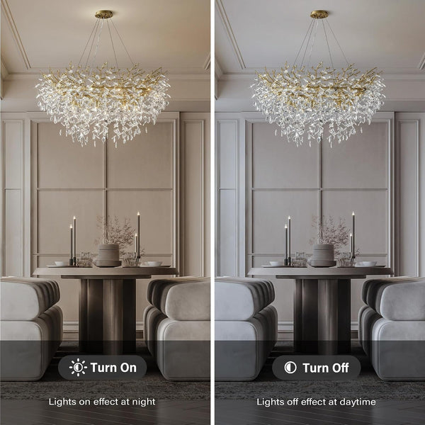47" Gold Tree Branch Chandelier, 14-Light Modern Crystal Chandelier for Dining Room, Luxury round K9 Crystal Raindrop Chandeliers Light Fixture for Foyer, Entryway, Living Room, Bedroom, Kitchen8