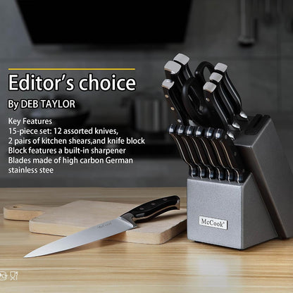® Knife Sets,German Stainless Steel Kitchen Knife Block Set with Built-In Sharpener8
