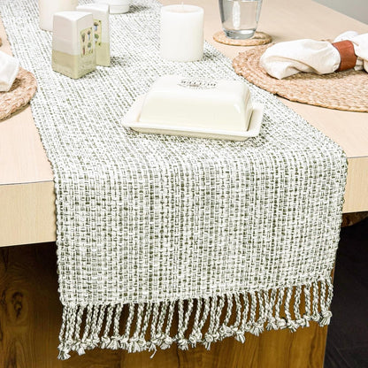 Cotton Table Runner, 13X72 Inch, Green Ivory, Home Decor3