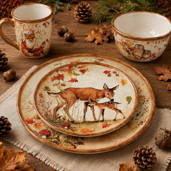 Pine Forest 16 Pc Dinnerware Set, Service for 4, BROWN2