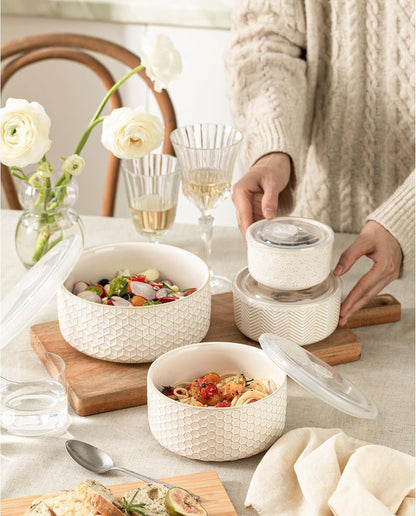 Serving Bowls with Lids, Ceramic Nesting Bowls Set of 4, Off-White8