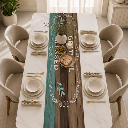 Grateful Thankful Blessed Table Runner,Kitchen Dining Room Table Runner for Indoor Outdoor Home Party Seasonal Decor,13X70 Inch6