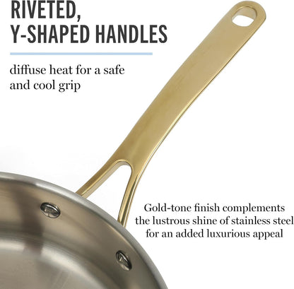 Castelle 10 Piece 18/8 Durable Stainless Steel Induction Safe Pots and Pans Non-Toxic Kitchen Cookware Set - Gold Handles - Dishwasher Safe5