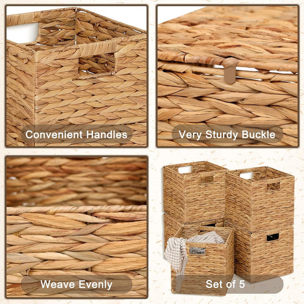 11X11In Wicker Storage Baskets Set of 5 Collapsible Water Hyacinth Basket4