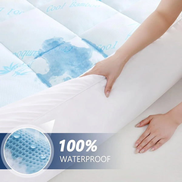 100% Waterproof Queen Mattress Topper, Viscose Derived from Bamboo | Cooling Pillow Top Memory Foam Mattress Topper for Hot Sleepers, Deep Pocket Fits 8-21 Inch5