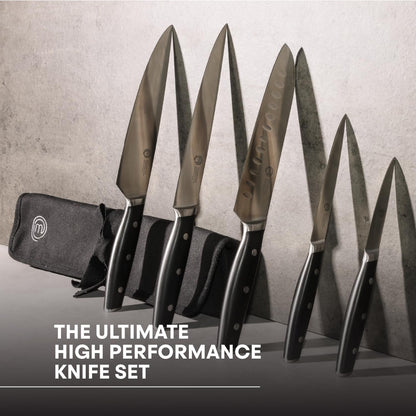 Masterchef Chef Knife Set with Bag, Knife Roll Set with 5 Professional Quality Kitchen Knives for Precision Home Cooking, High Carbon Stainless Steel Blades & Triple Riveted Handles2