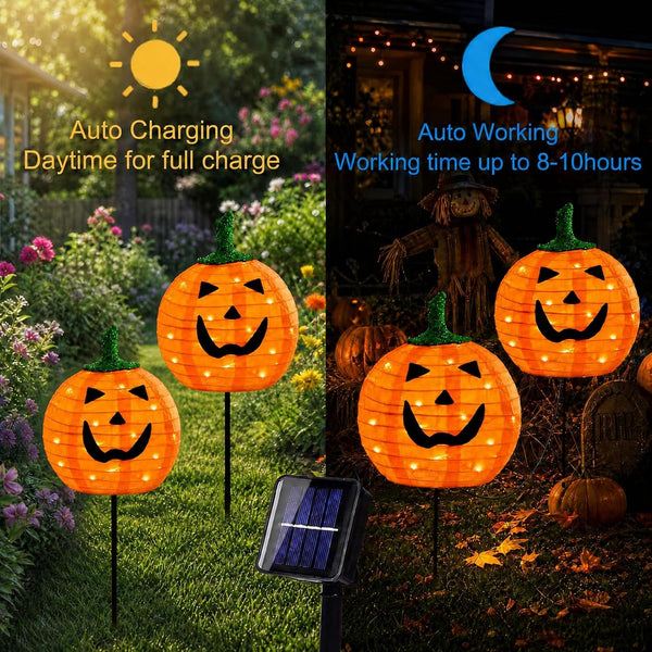 Solar Halloween Pumpkin Lights, 2 Pack Outdoor Pathway Stake Lights4