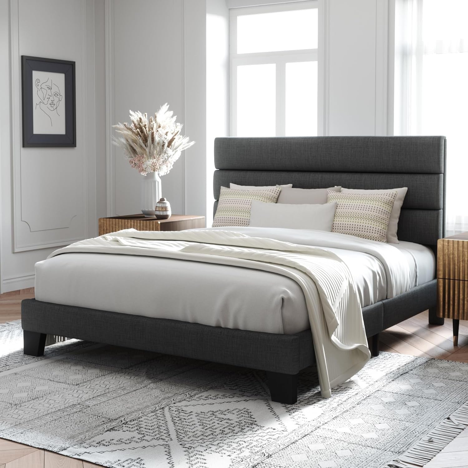 queen-size-platform-bed-frame-with-fabric-upholstered-headboard