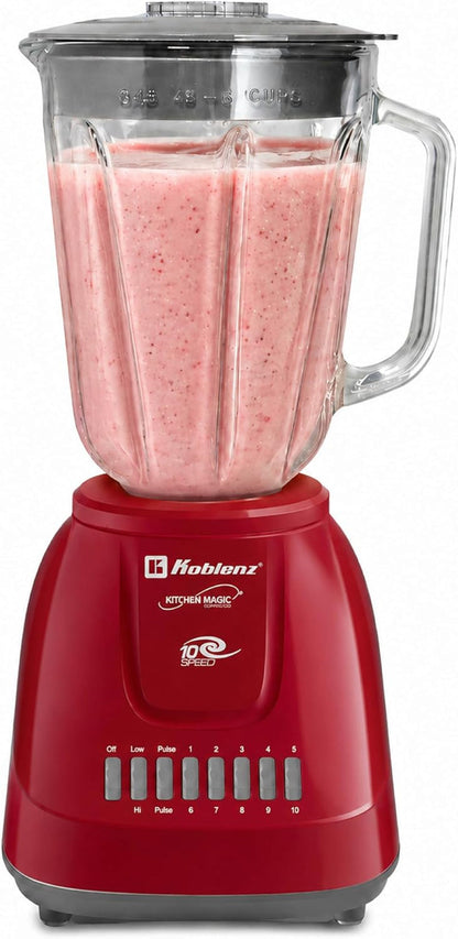 LKM-5970 VR Blender, Home and Kitchen Appliances, 500W Motor, 51 Oz | Glass Jar, 10-Speed, Blender for Smoothies, Milkshakes, Purees, 4 Stainless Steel Blades, Metal Coupling, Red, for Gifts1