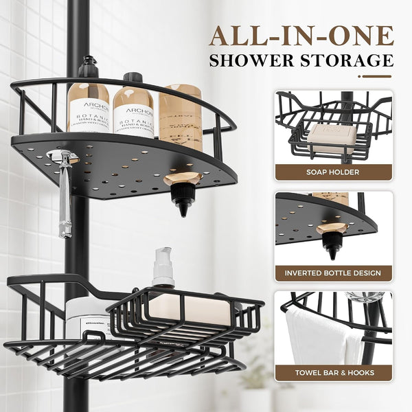Corner Shower Caddy Tension Pole, Bathroom Organizer for Renters7