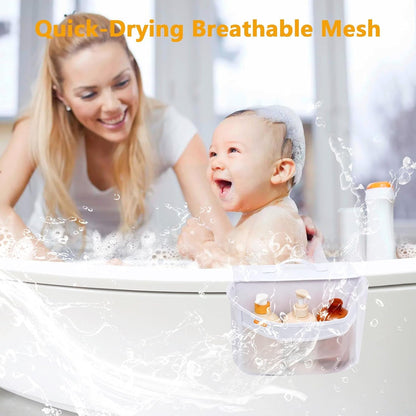 Bath Toy Organizer with 2 Large Pockets, Mesh Bathtub Toy Holder for Kids, Quick Dry Bathroom Storage Bag, Saddle Style Bath Toy Storage for Shampoo, Soap & Bath Essentials, Fits Tub Edges up to 6"3
