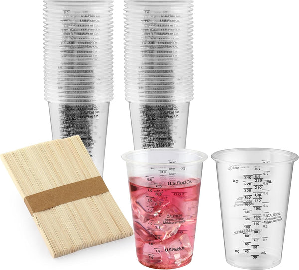 50PCS Resin Epoxy Mixing Cups,  8Oz Clear Plastic Paint Measuring Cups with 50Pcs Wooden Stirring Sticks for Epoxy Resins, Mixing Paint, Pigments, Resins1
