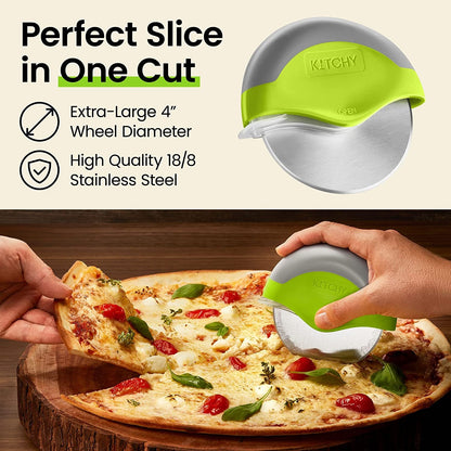Pizza Cutter Wheel, Heavy Duty Ergonomic Pizza Slicer with Easy Grip Non-Slip Handle and Blade Cover, Dishwasher Safe (Green)3