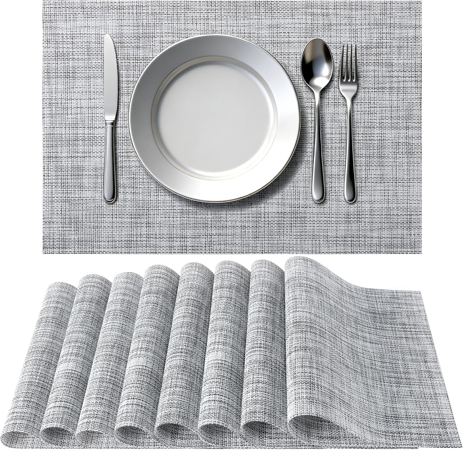 placemats-set-of-8-heat-resistant-non-slip-place-mats-for-dining-table-durable-washable-pvc-vinyl-woven-table-mats-linen-textured-placemats-for-kitchen-resistant-easy-to-cleangray