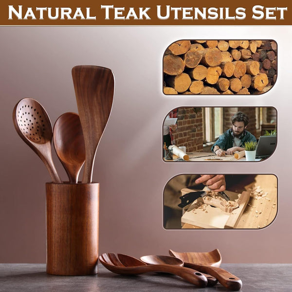 6-Piece Teak Wood Cooking Utensil Set, Wooden Spoons for Cooking4