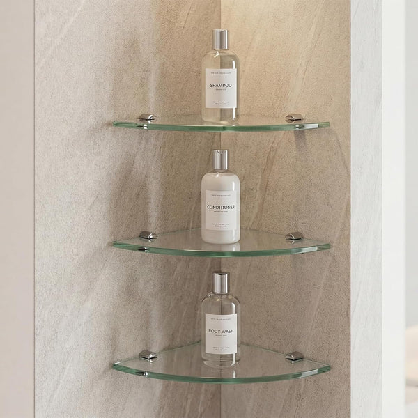 3 Pack Drill-Mounted Glass Corner Shower Shelves, 9-3/8 Inch6