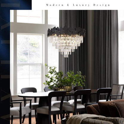 Modern Large Crystal Chandelier 30"Black round Chandeliers for Staircase3