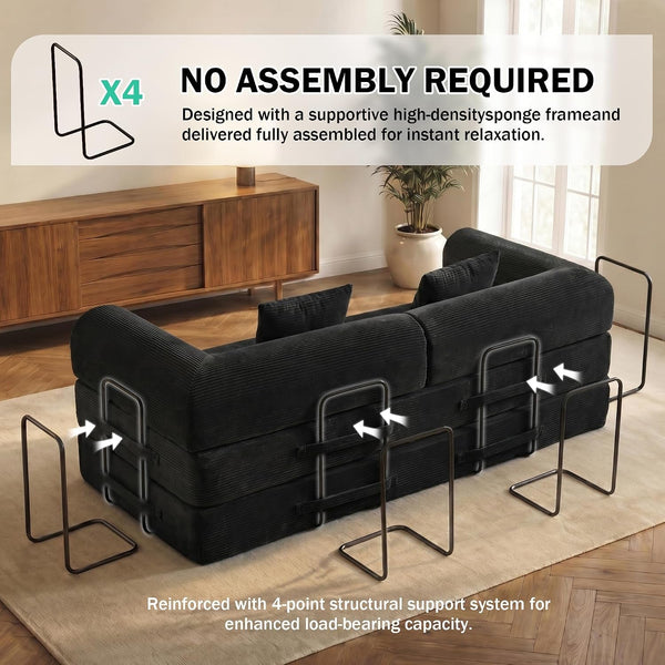 79" Convertible Futon Sofa Bed, Boneless Couch for Living Room, Black6