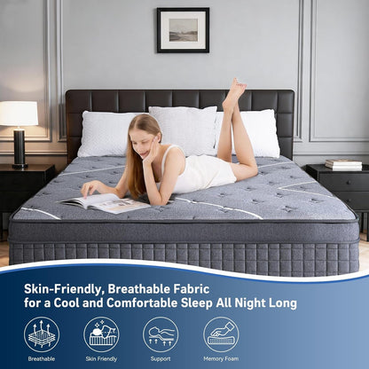 Full Mattress 12 Inch, Luxury Hotel-Level Hybrid Mattress in a Box, Cooling Gel Memory Foam & Upgraded Pocket Springs, Enhanced Back & Lumbar Hip Support, Back Pain Relief,Medium Firm,365-Night Trial6