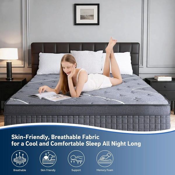 Full Mattress 12 Inch, Luxury Hotel-Level Hybrid Mattress in a Box, Cooling Gel Memory Foam & Upgraded Pocket Springs, Enhanced Back & Lumbar Hip Support, Back Pain Relief,Medium Firm,365-Night Trial6