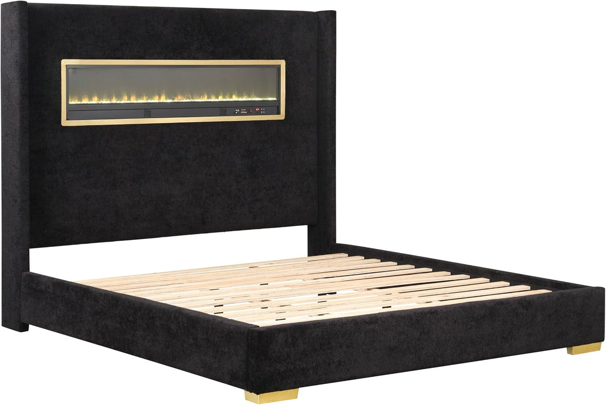 calliope-modern-boucle-bed-frame-with-3d-fireplace-headboard-bluetooth-speaker-and-usb-slot-upholstered-bedframe-no-box-spring-required-for-home-bedroom-queen-black