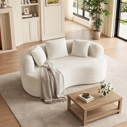 66" Boneless Loveseat Sofa Modern Curved Couch for Small Spaces Cream White1