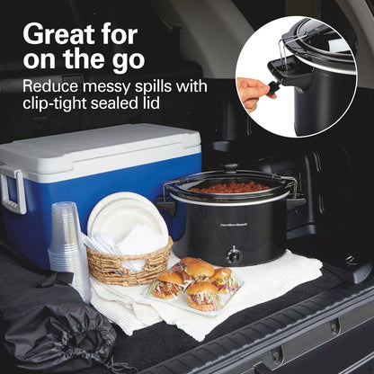 Stay or Go Extra Large 10 Quart Portable Slow Cooker | 3 Heat Settings | Lid Lock for Mess-Free Travel | Dishwasher-Safe Stoneware Crock & Glass Lid | Black | 33195G3