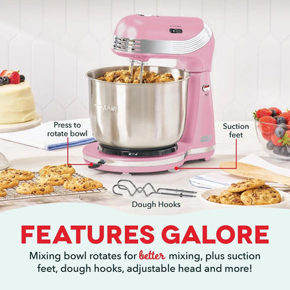 Everyday Stand Mixer - Compact Tilt-Head Stand Mixer for Everyday Recipes - 6-Speed Power with Stainless Steel Bowl - Pink, 3-Quart6