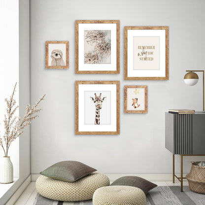 8X12 Picture Frame Set of 2, Rustic Brown Wood Frame with High Definition Glass, Display Pictures 6X8 with Mat or 8 X 12 without Mat for Horizontal or Vertical Tabletop and Wall Mounting7