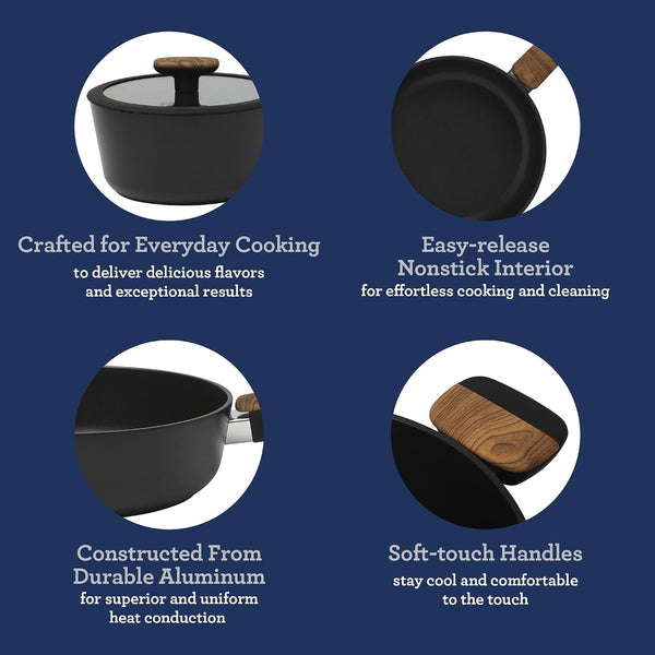 Oster Platinum Oxburg 14 Piece Forged Aluminum PFA Free Non-Toxic Premium Ceramic Non Stick Interior Cookware & Kitchen Tools Set - Black W/Wood Handles5