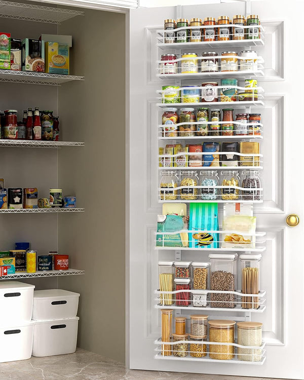 White 9-Tier over the Door Pantry Organizer, Pantry Organization and Storage, Metal Hanging Spice Rack Shelves Door, Home & Kitchen Essentials, Laundry Room Bathroom Organization1