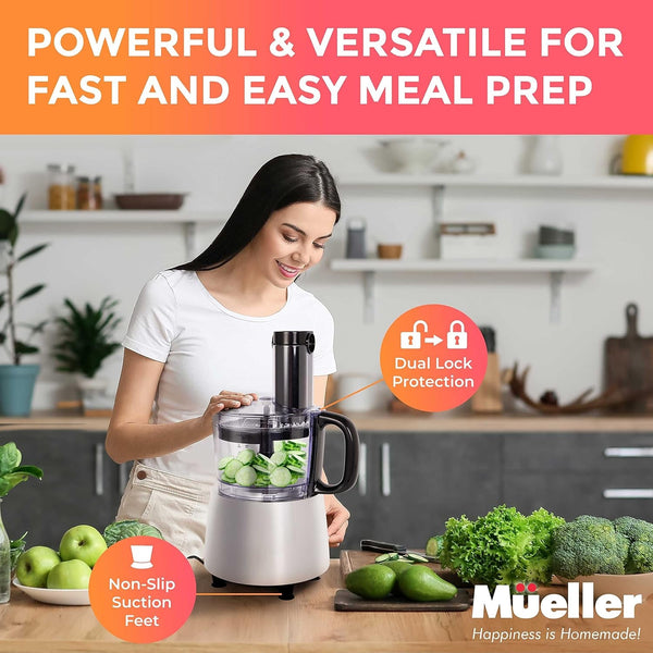 Mueller Ultra Prep Food Processor Chopper for Dicing, Slicing, Shredding, Mincing, and Pureeing, Food Chopper for Vegetables, Meat, Grains, Nuts, 8 Cup, Silver | for Dicing, Slicing, Shredding, Mincing, Pureeing, Food Chopper for Vegetables, Meat, Grains, Nuts, Silver7