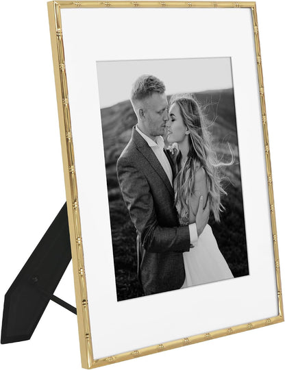 11X14 Bamboo Picture Frame - Matted to 8X10 - Metal - Gold7