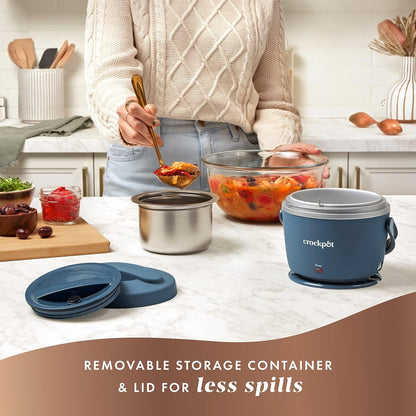 Crock-Pot 20Oz Portable Electric Food Warmer, Personal Lunch Box Keeps Food Spill-Free & Warm, Ideal for Travel, Work, Car, On-The-Go, Dishwasher-Safe, Giftable, Faded Blue4