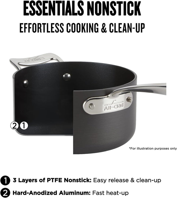All-Clad Essentials Hard Anodized Nonstick Cookware Set 10 Piece Oven Safe 350F Pots and Pans Black3