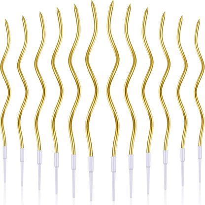 12 Pcs Twisted Birthday Candles with Holders, Gold1