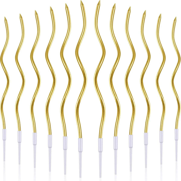 12 Pcs Twisted Birthday Candles with Holders, Gold1