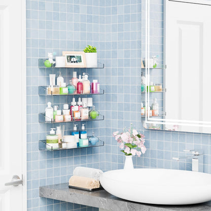 2 Pack Clear Shower Shelves for Tile Walls,Adhesive Acrylic Bathroom Shelves Organizer and Storage,No Drill Acrylic Shower Wall Caddy & Shelf,Floating Shelves for Makeup,Perfume,Shampoo Holder2
